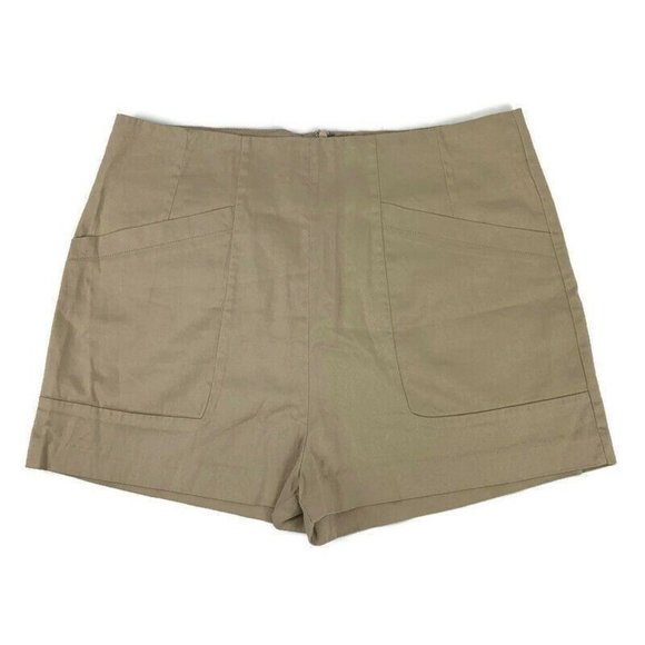 LUSH Large Tan Flat Front Shorts Back Zipper Mini - Picture 1 of 3